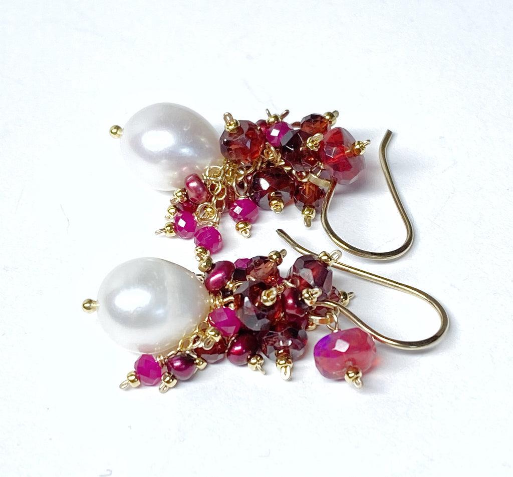 Red, White, Ruby, Opal and Pearl Earring 2