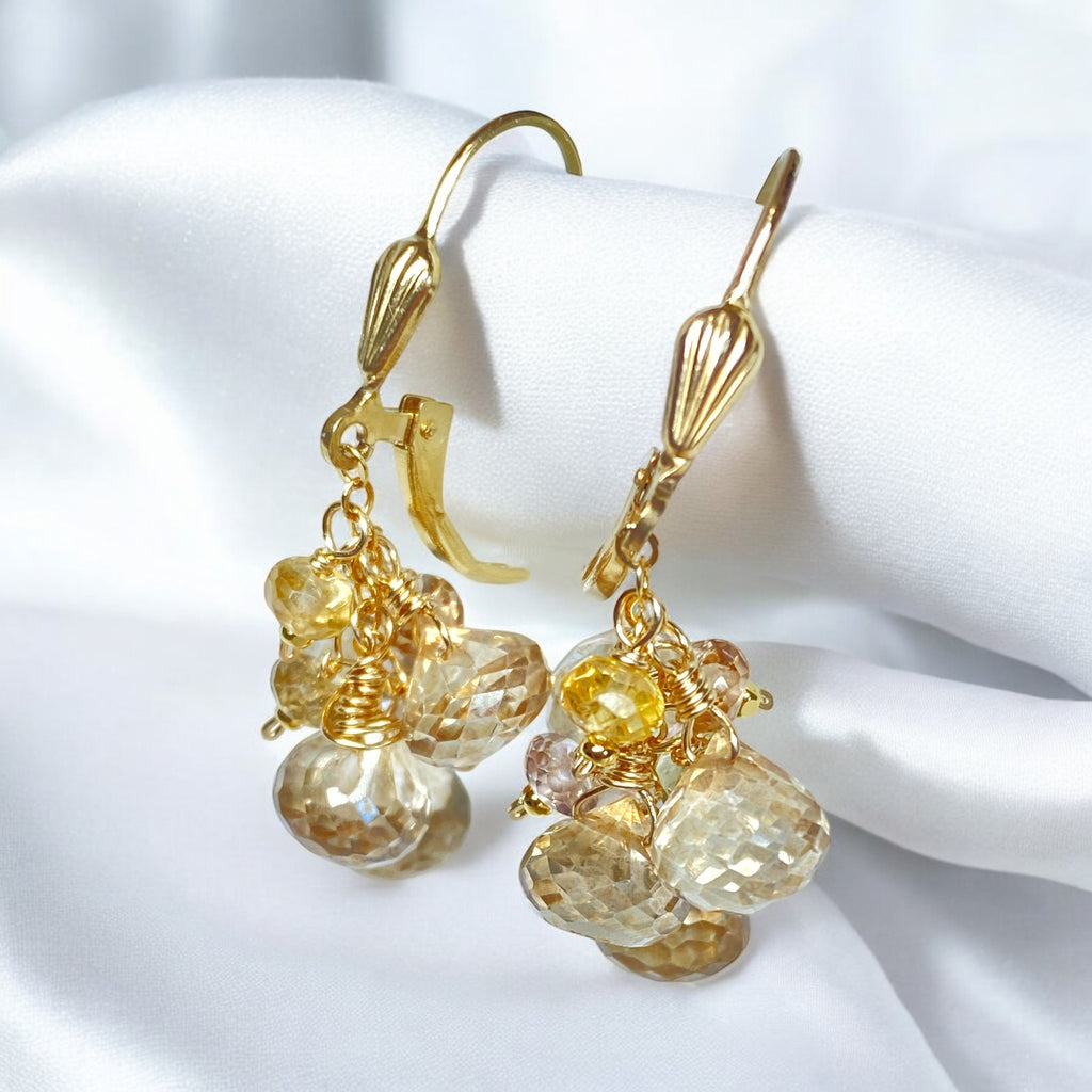 Mystic Champagne Quartz Dangle Earrings Gold Fill