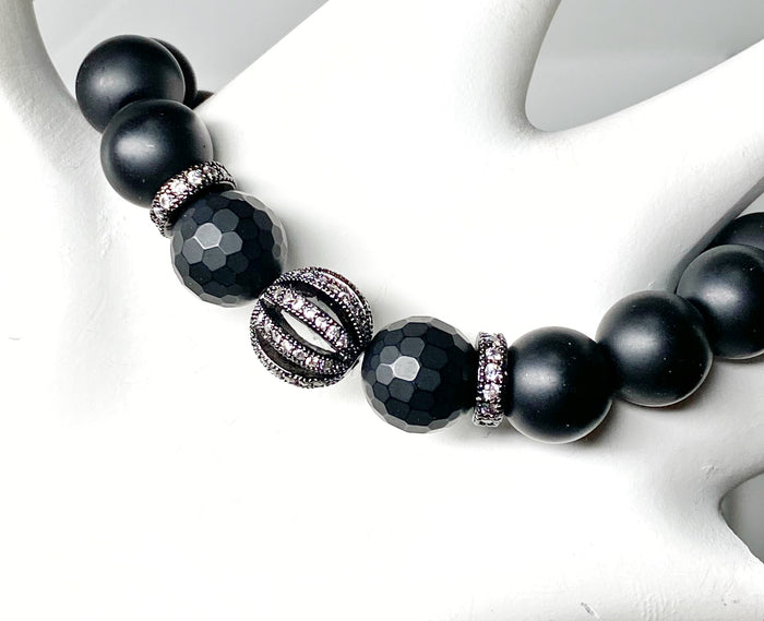 Black Onyx Stretch Bracelet with Black Pave CZ