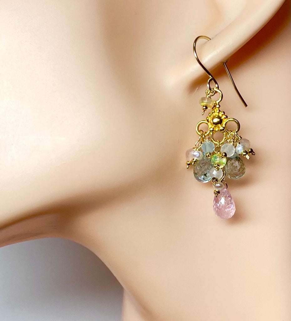 Aquamarine Dangle Chandelier Earrings in Gold Fill