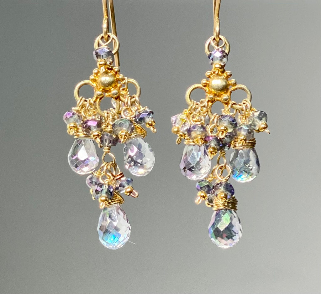Mystic Topaz Statement Chandelier Earrings Gold