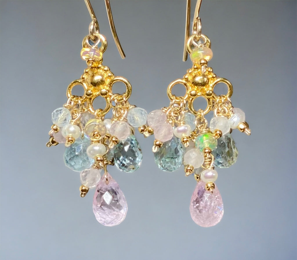 Aquamarine Dangle Chandelier Earrings in Gold Fill
