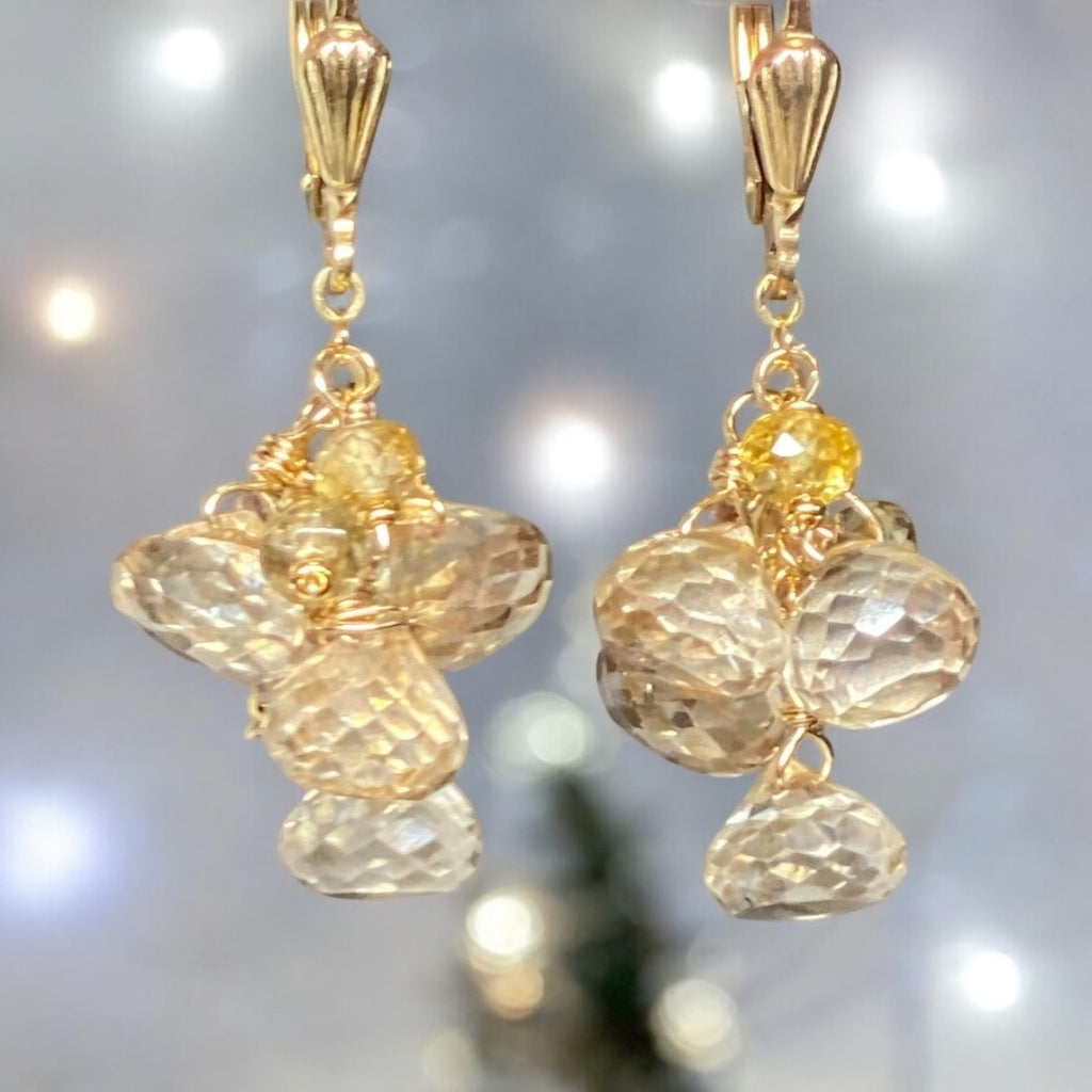 Mystic Champagne Quartz Dangle Earrings Gold Fill