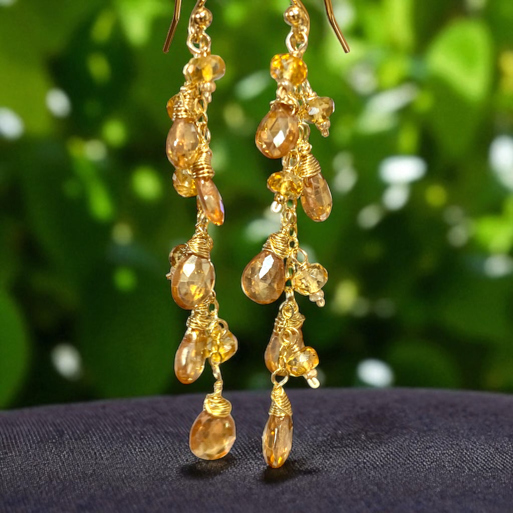 Golden Topaz and Natural Zircon Dangle Earrings Gold Fill 3