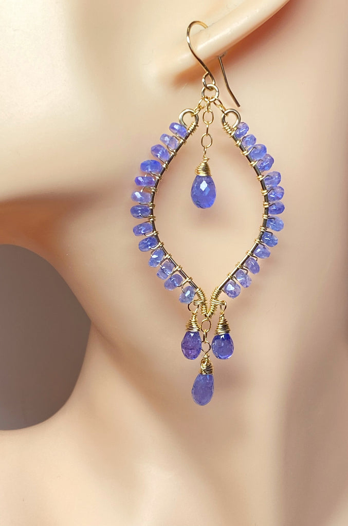 Tanzanite Hoop Chandelier Earrings Gold Fill