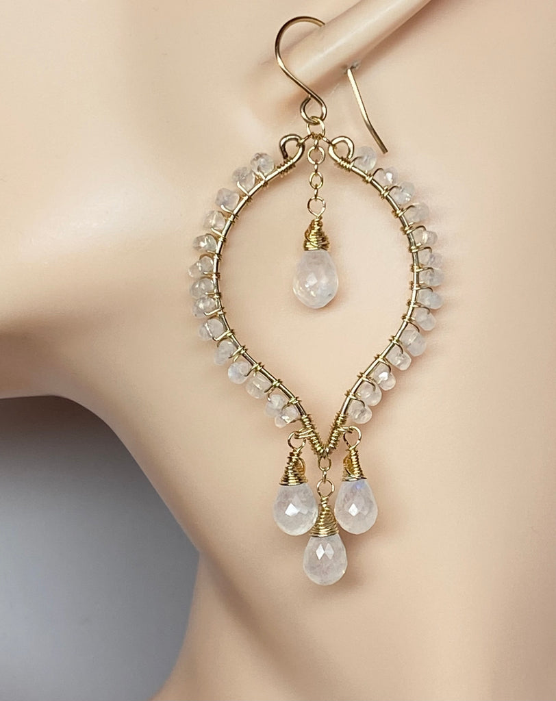 Rainbow Moonstone Statement Chandelier Earrings in 14 kt Gold Fill