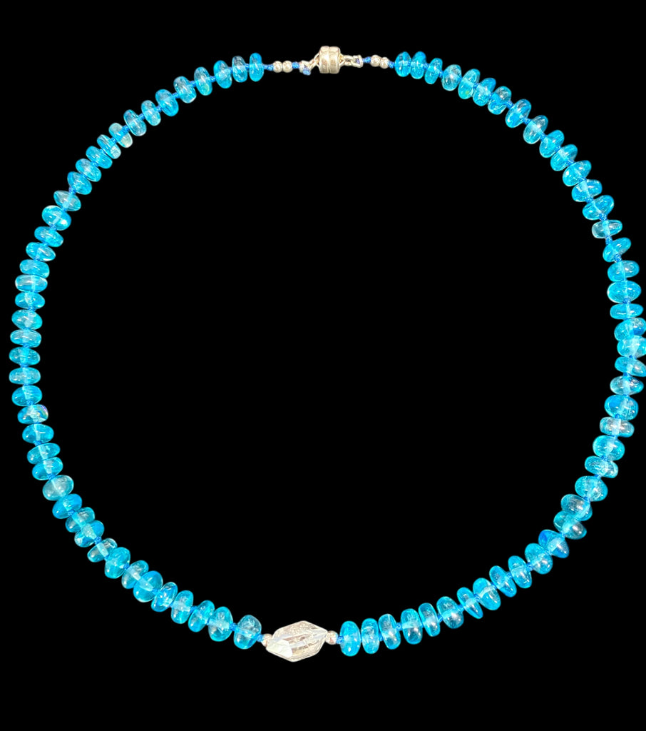 Teal Blue Topaz Gemstone Silk Knot Necklace Sterling Silver