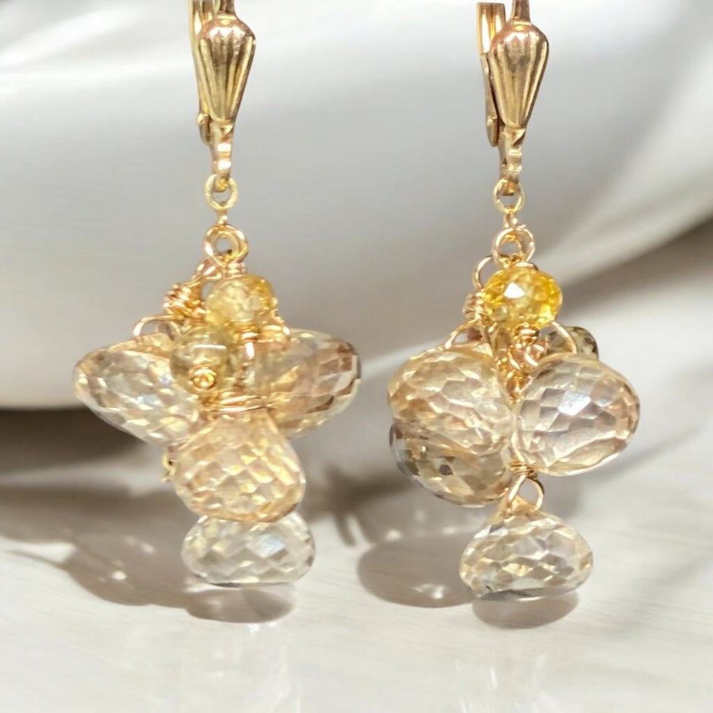 Mystic Champagne Quartz Dangle Earrings Gold Fill