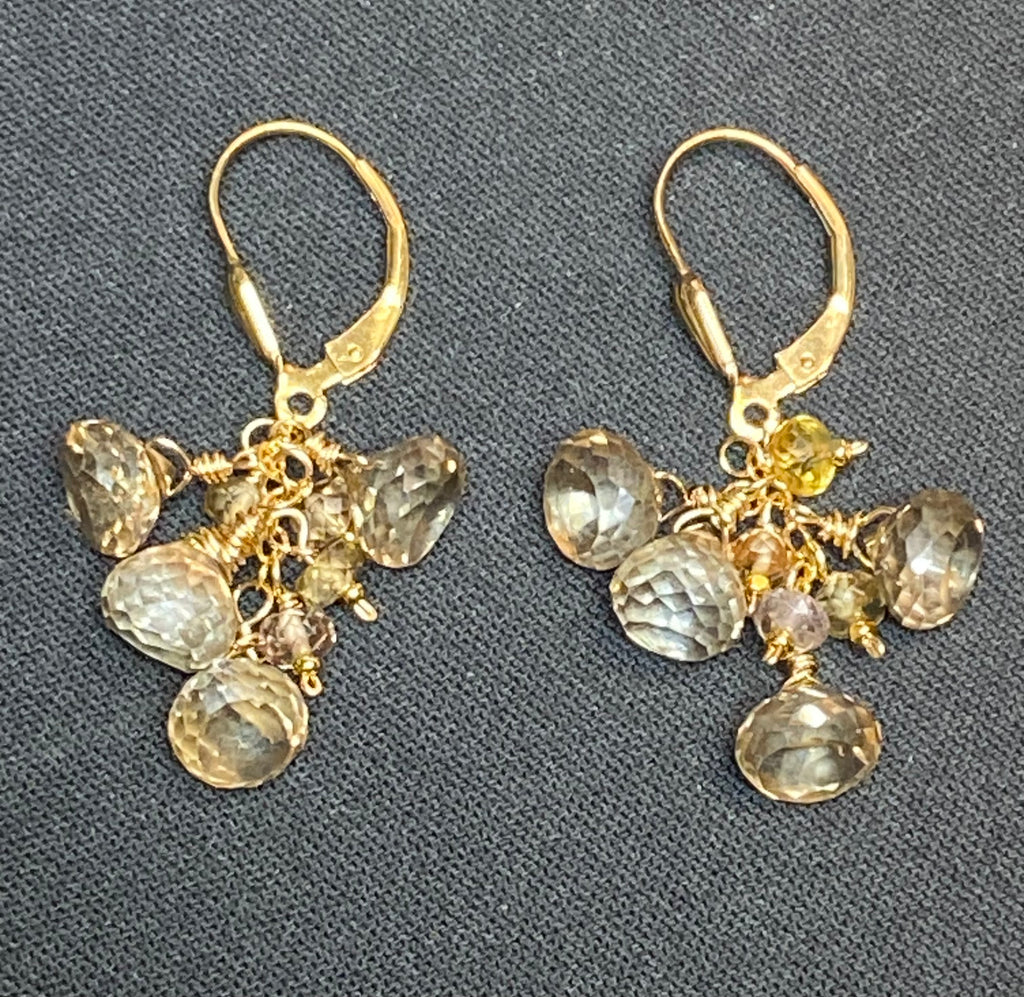 Mystic Champagne Quartz Dangle Earrings Gold Fill