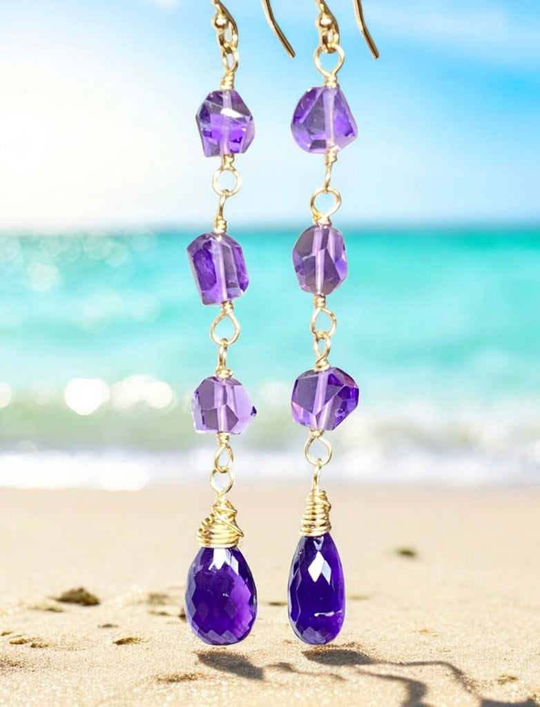 Amethyst Gemstone Nugget Dangle Earrings 14 kt Gold Fill 2