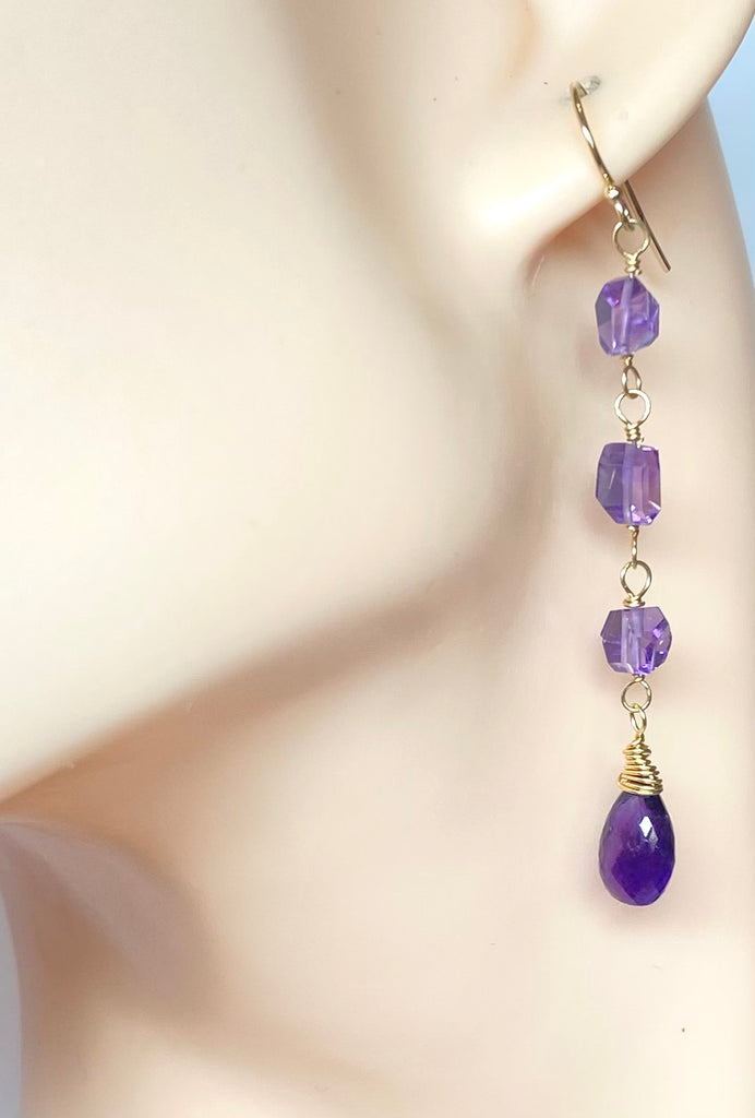 Amethyst Gemstone Nugget Dangle Earrings 14 kt Gold Fill 2
