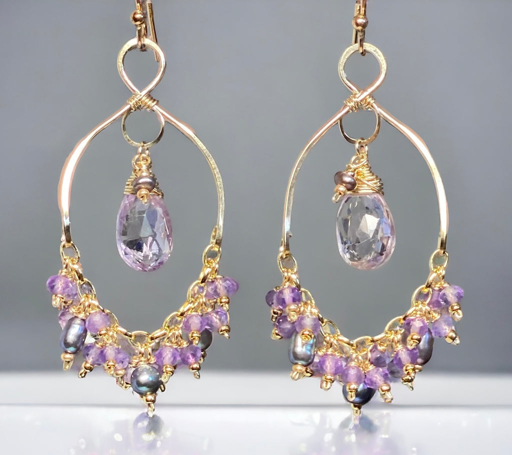 Lavender Gemstone Chandelier Dangle Earrings 14kt Gold Fill