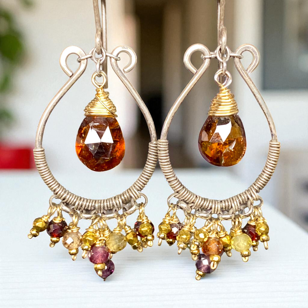 Petrol Tourmaline Mixed Metal Hoop Chandelier Earrings