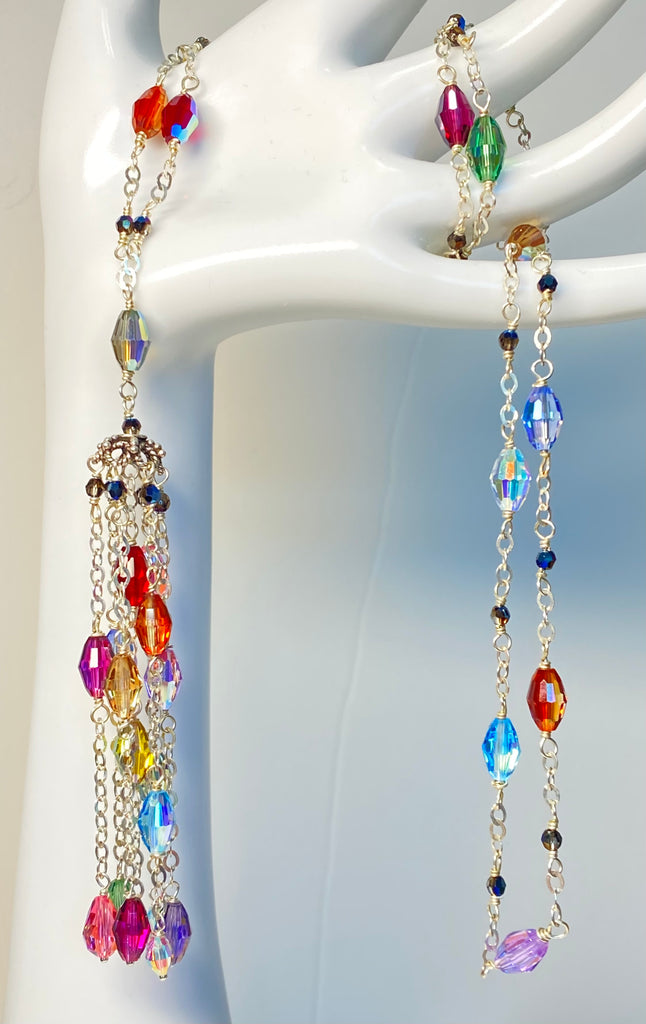 Multicolor Crystal Tassel Necklace Sterling Silver