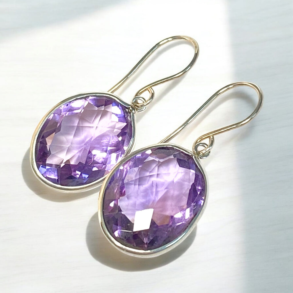 Pink Amethyst Faceted Portrait Set Dangle Earrings Sterling Silver