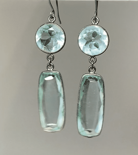 Long Sparkly Aqua Crystal Quartz Dangle Earrings Oxidized Silver
