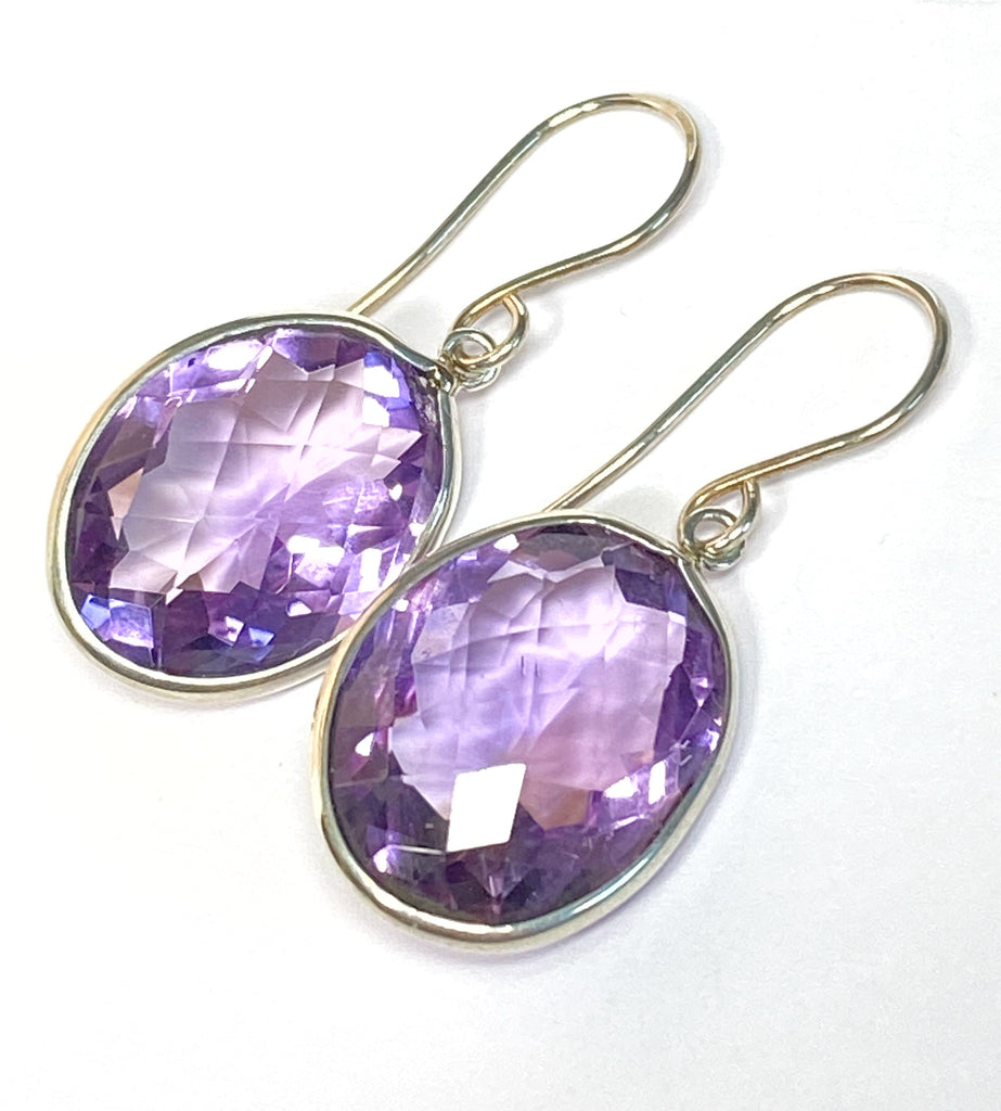 Pink Amethyst Faceted Portrait Set Dangle Earrings Sterling Silver
