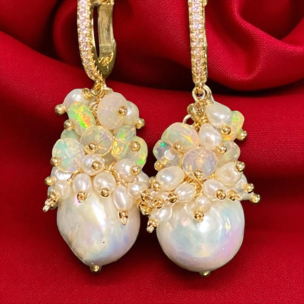Baroque Edison Pearl and Gold Fill Cluster Earrings