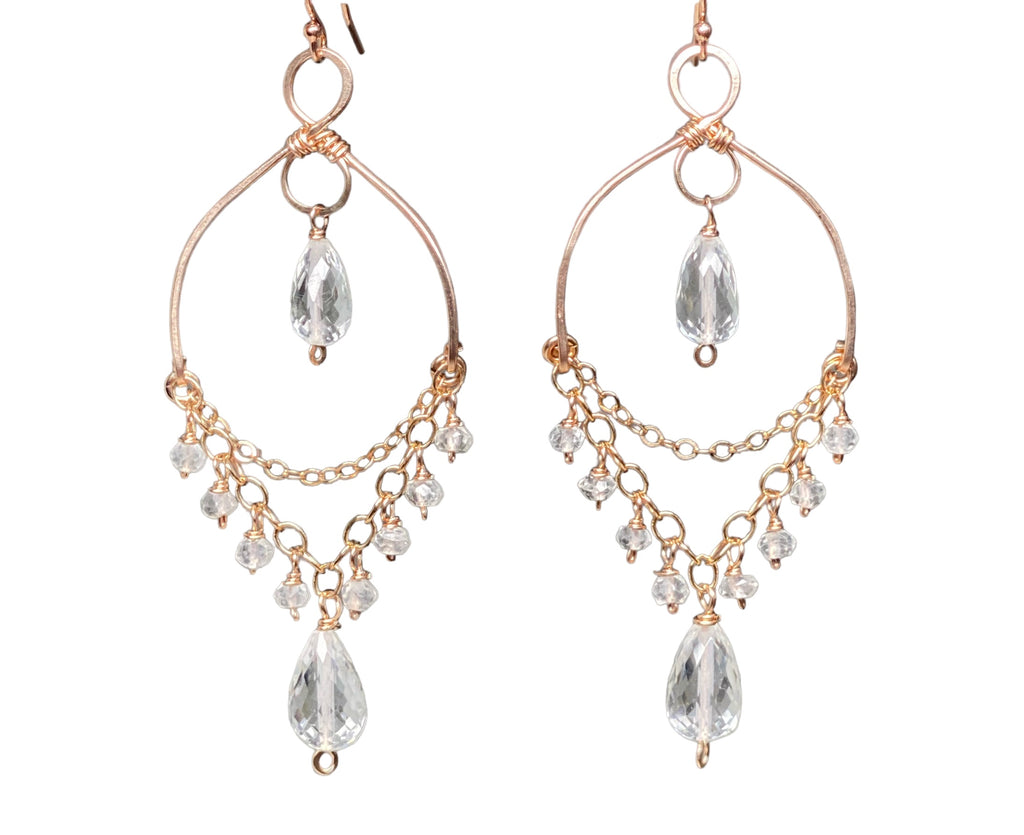 Crystal Quartz Gemstone Chandelier Dangle Earrings Rose Gold Fill