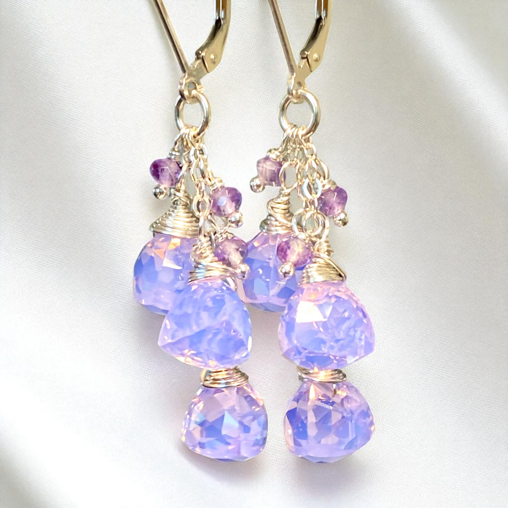 Amethyst and Lavender Quartz Dangle Earrings Sterling Silver