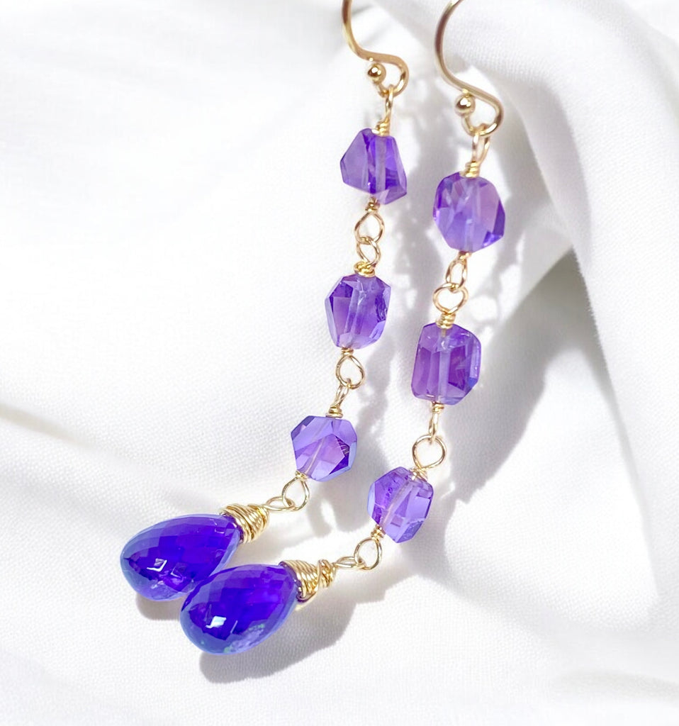 Amethyst Gemstone Nugget Dangle Earrings 14 kt Gold Fill 2