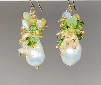 Peridot, Opal, Pearl Cluster Earrings Gold Fill 2