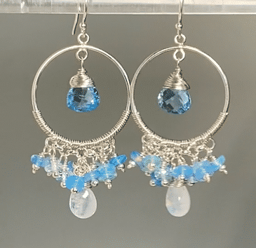 Blue Topaz, Opal, Chandelier Hoop Earrings Sterling Silver