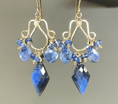 Blue Labradorite, Kyanite Handmade Chandelier Earrings, Gold Fill