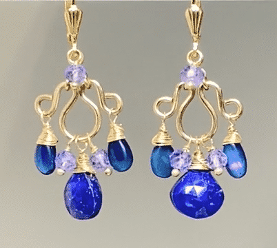 Blue Lapis, Blue Opal Chandelier Earrings Gold Fill