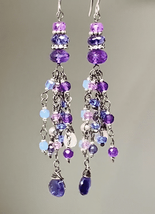 Blue Purple Gemstone Dangle Earrings, Tassel Style, Iolite, Amethyst, Oxi Sterling Silver