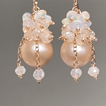 Pink Blush Pearl Opal Cluster Earrings Rose Gold