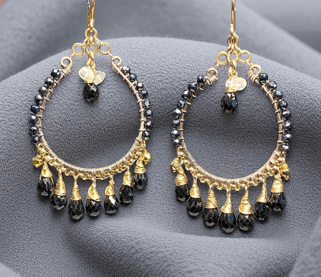 Mystic Black Spinel and Mixed Metal Hoop Earrings - Doolittle
