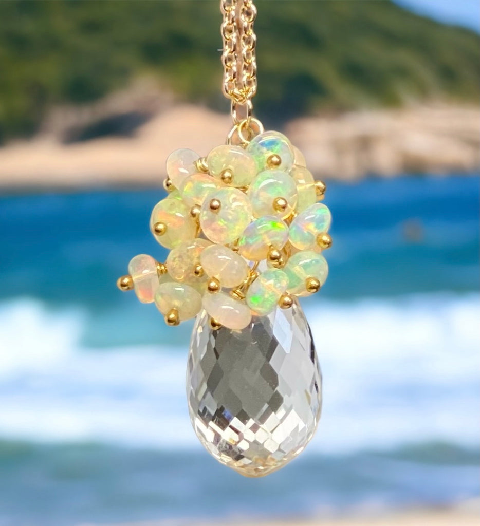 Clear Crystal Quartz Opal Cluster Pendant Necklace - Doolittle