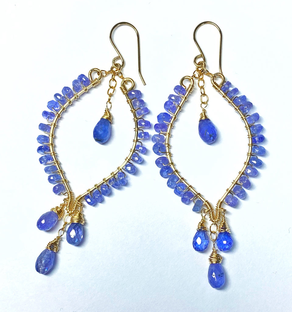 Tanzanite Hoop Chandelier Earrings Gold Fill