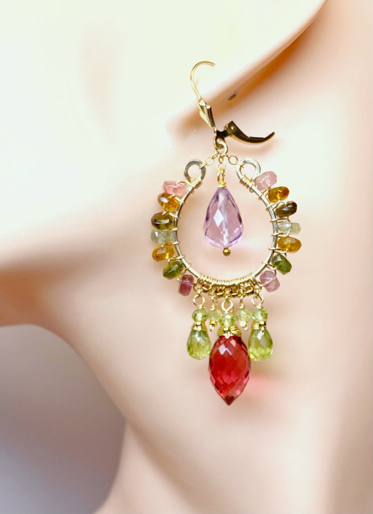 Gold Fill Chandelier Earrings: Tourmaline, Peridot, Amethyst, Rubellite 2