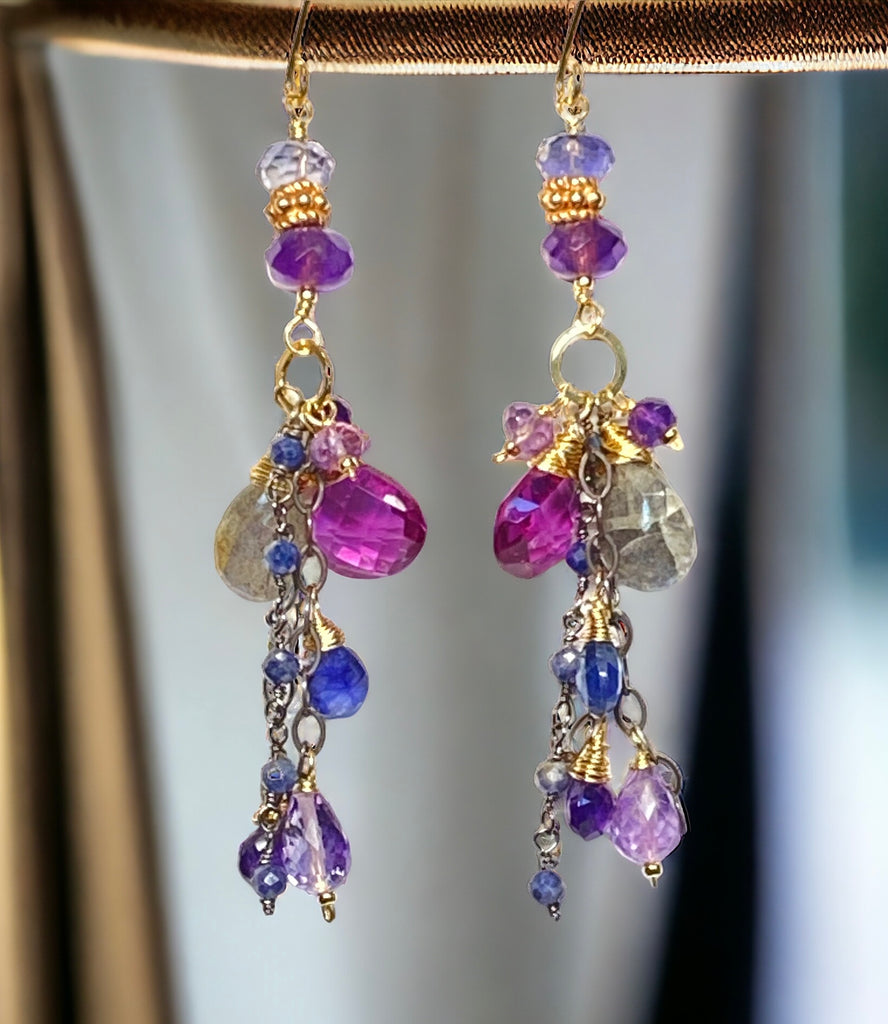 amethyst blue violet mixed metal boho dangle earrings 
