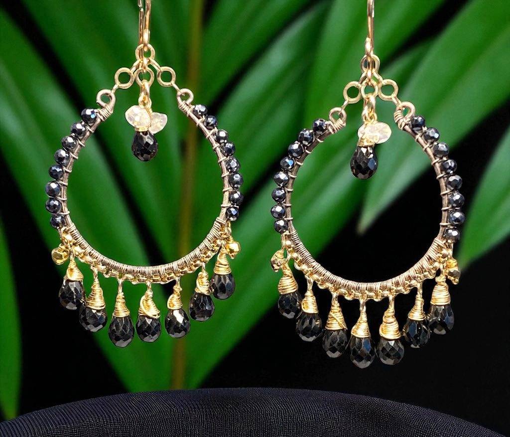 Mystic Black Spinel and Mixed Metal Hoop Earrings - Doolittle