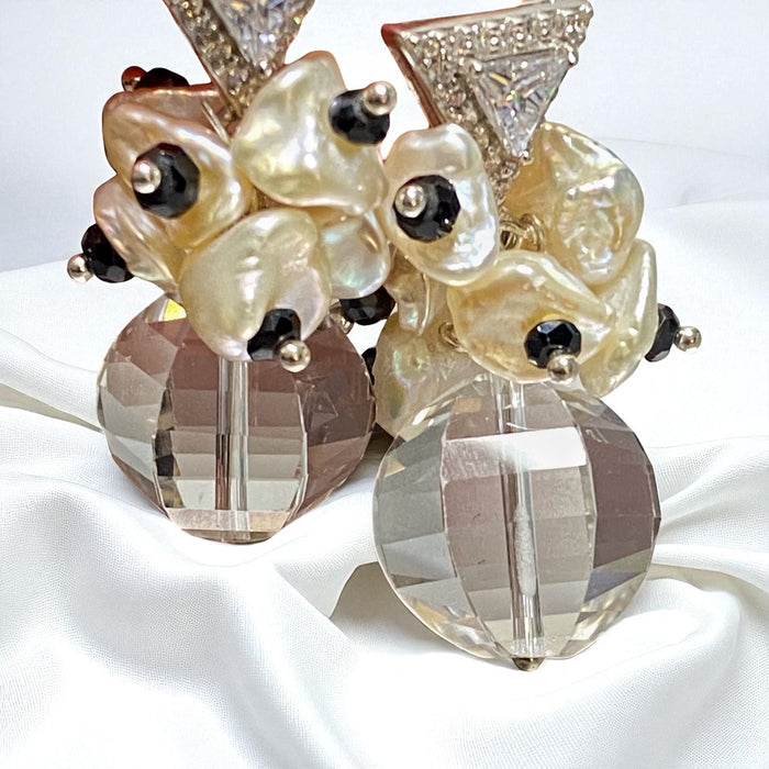 Clear Crystal Quartz Wedding Earrings Sterling Silver Black Spinel Post Earrings
