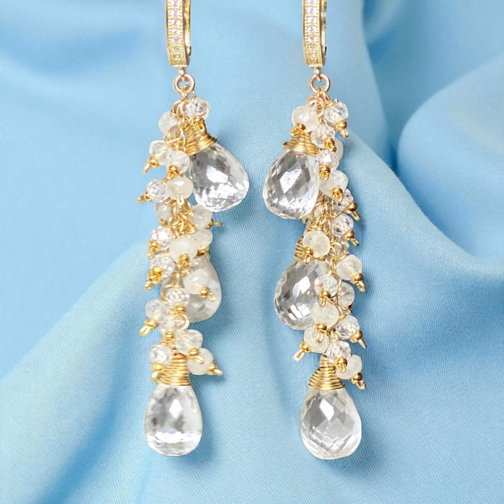 Crystal Quartz Bridal Wedding Earrings 14 kt Gold Fill