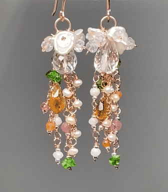 Crystal Quartz Rose Gold Gemstone Long Boho Dangle Earrings
