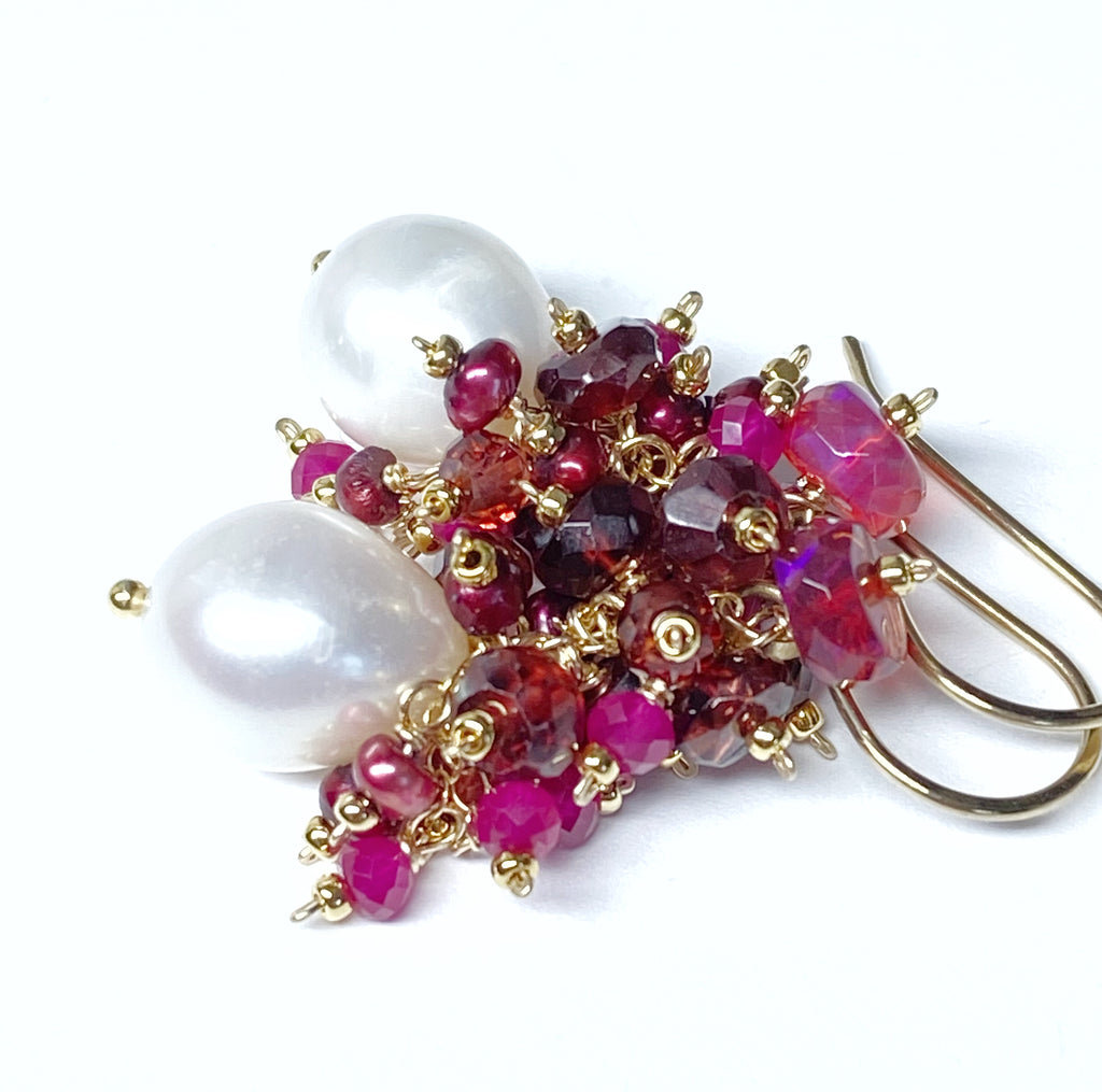 Red, White, Ruby, Opal and Pearl Earring 2
