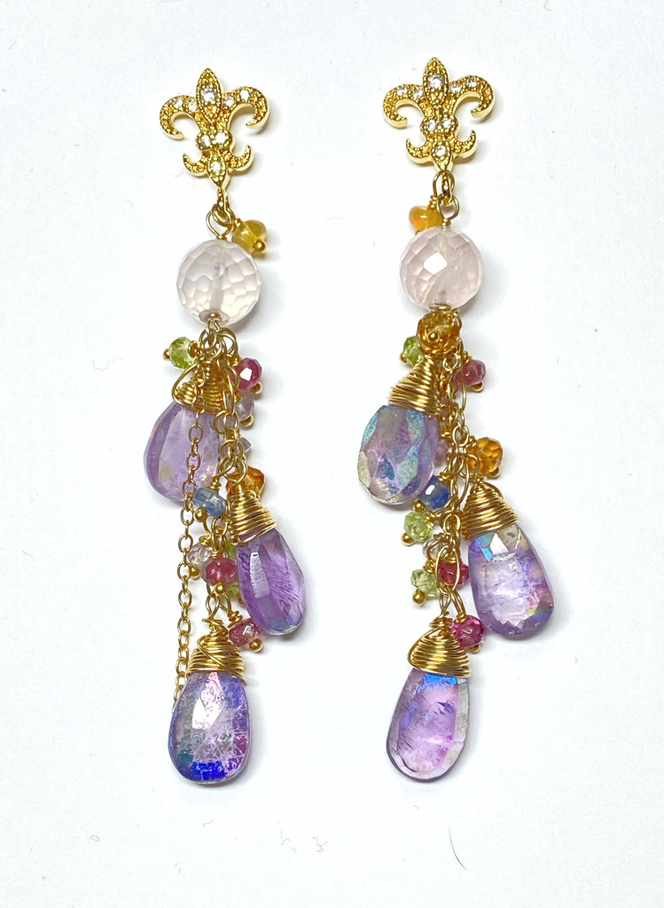 Mystic Amethyst Dangle and Gold Fill Beaded Earrings - Doolittle