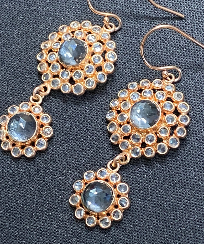 Diamond Slice Look White Topaz Earrings Rose Gold - Doolittle