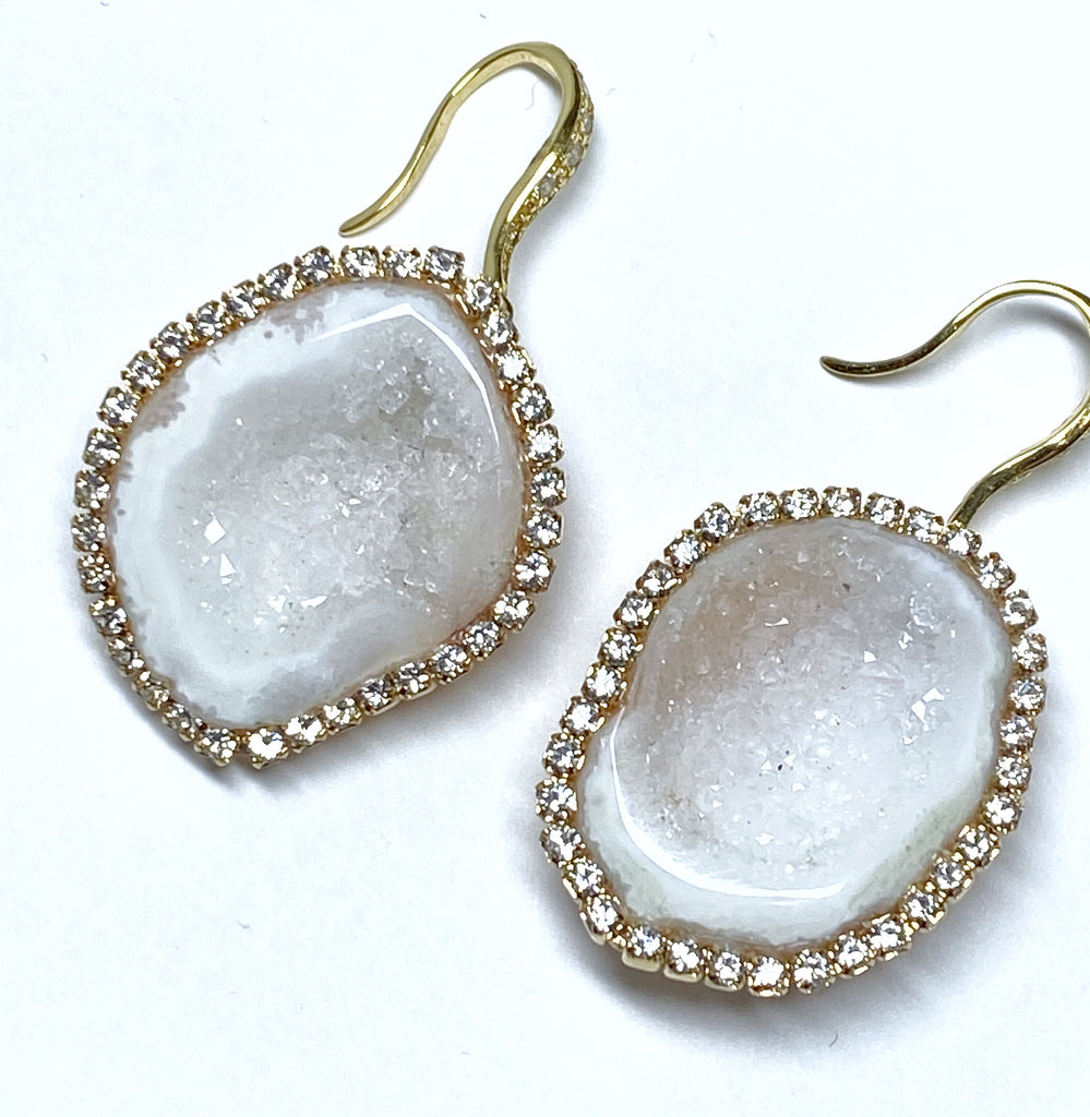 White Tabasco Geode Earrings Diamond Style