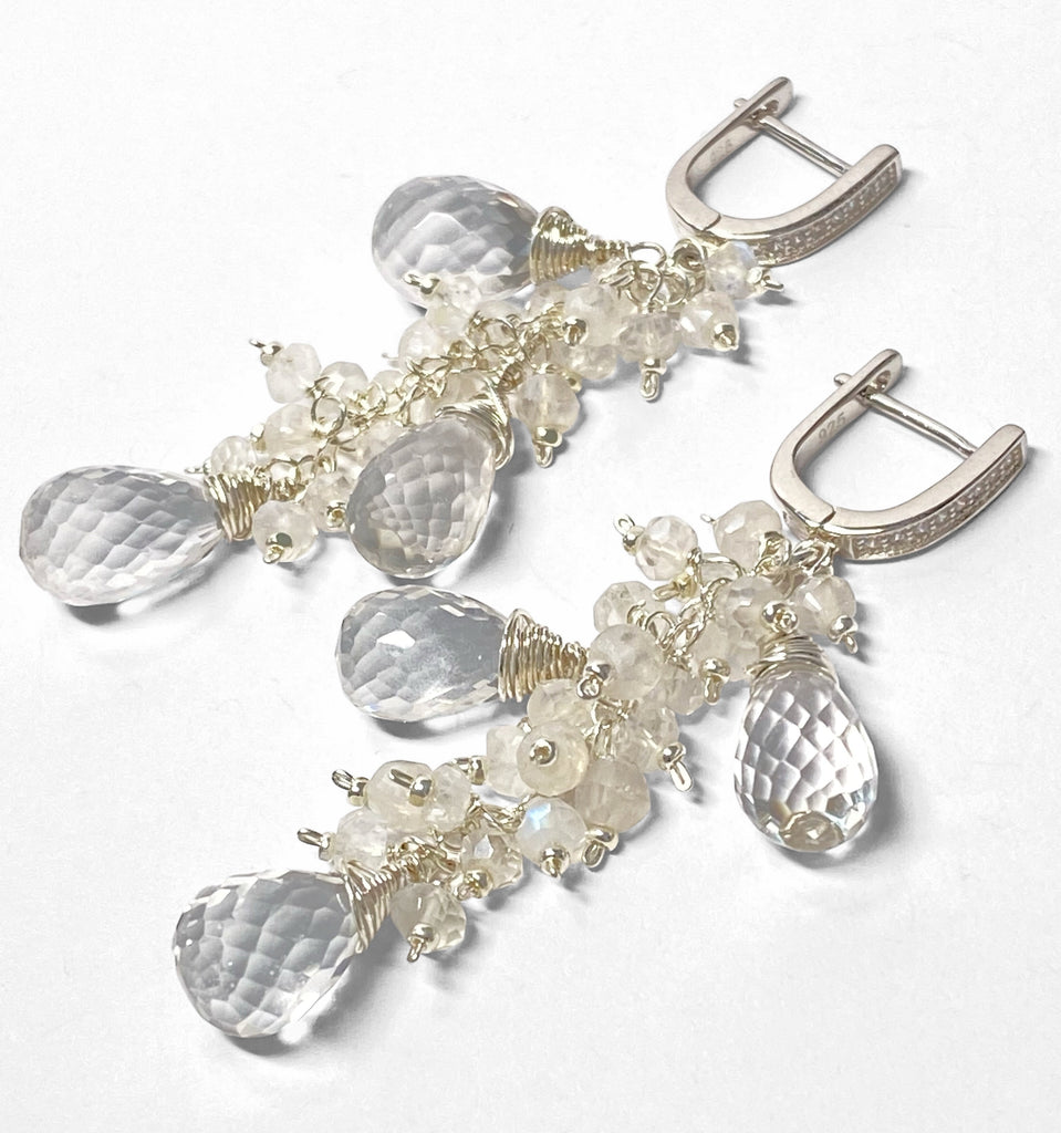 Crystal Quartz Sterling Silver Dangle Bridal Wedding Earrings