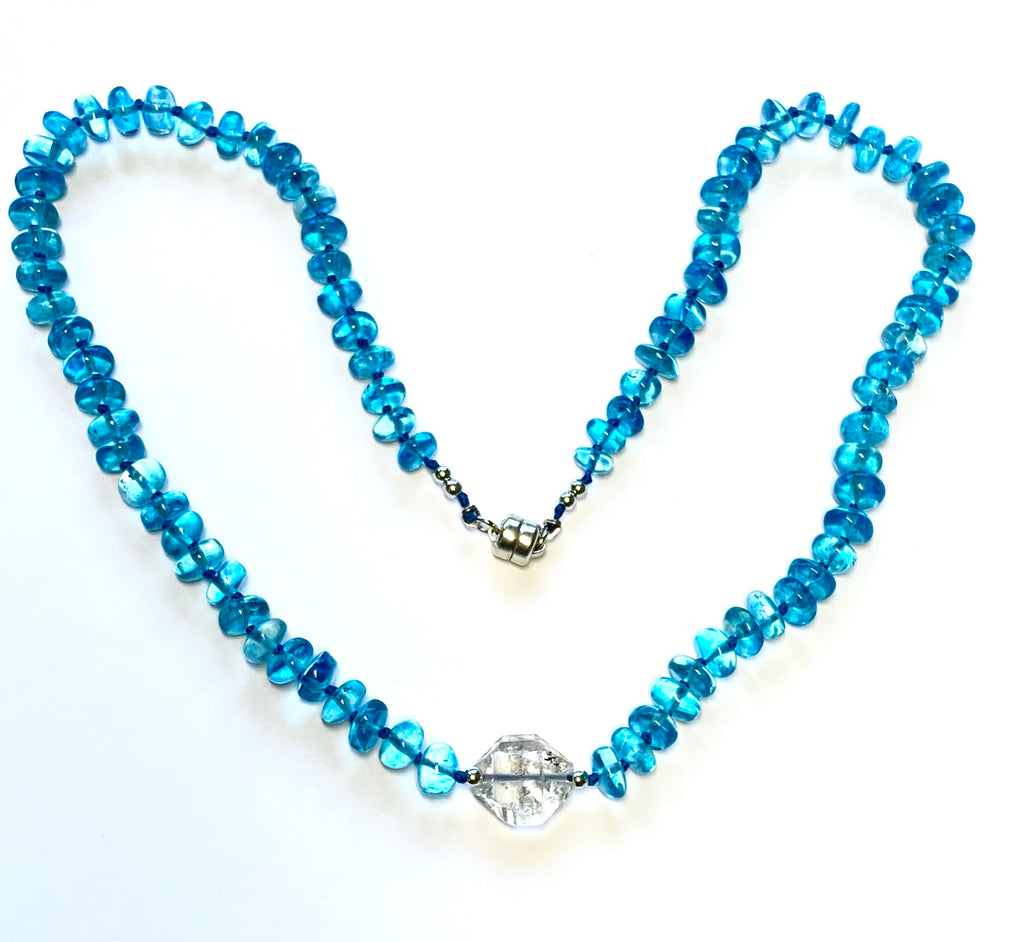 Teal Blue Topaz Gemstone Silk Knot Necklace Sterling Silver