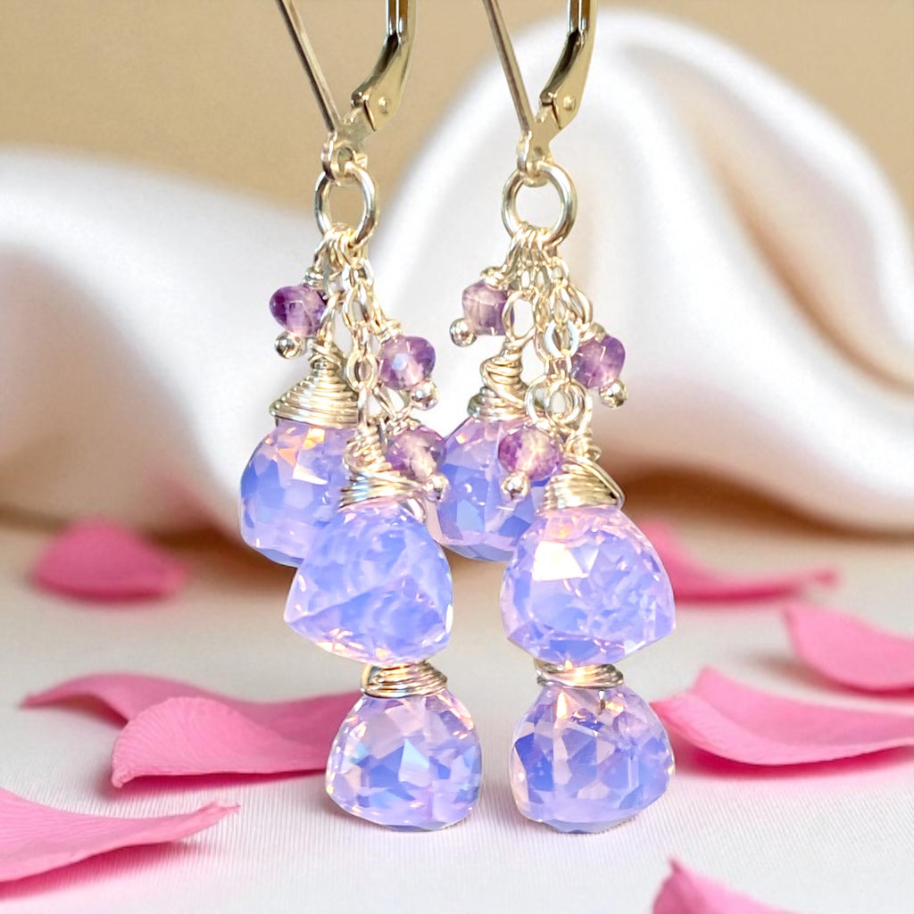 Amethyst and Lavender Quartz Dangle Earrings Sterling Silver
