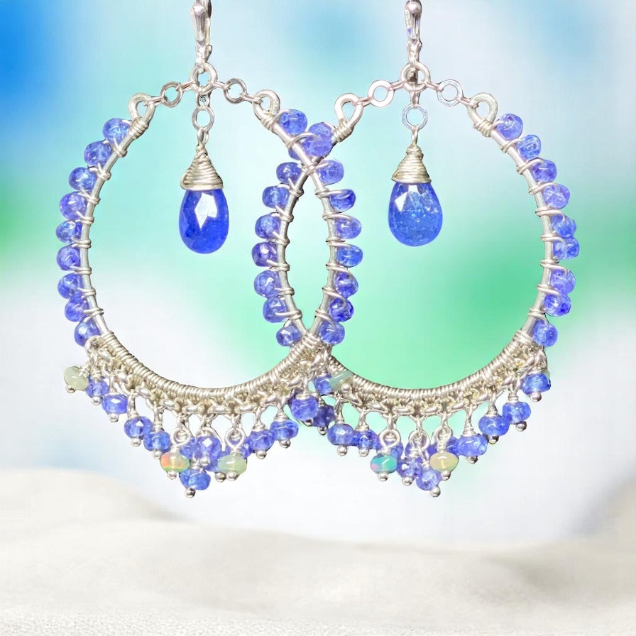 Tanzanite Sterling Silver Chandelier Hoop Earrings