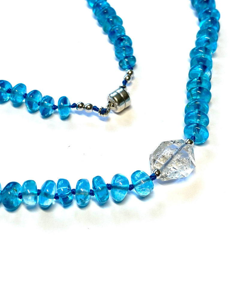 Teal Blue Topaz Gemstone Silk Knot Necklace Sterling Silver