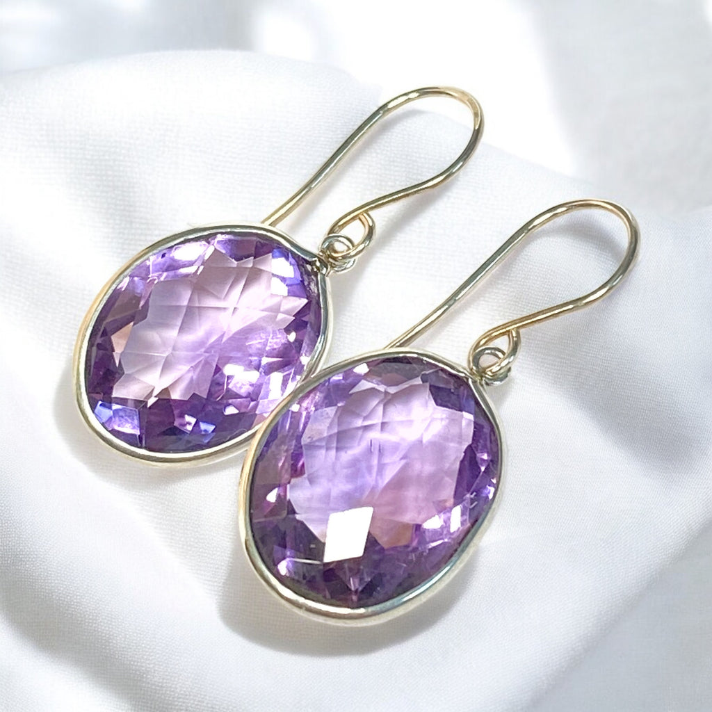 Pink Amethyst Faceted Portrait Set Dangle Earrings Sterling Silver